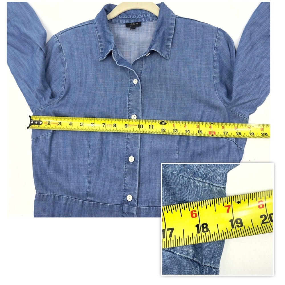 Talbots Denim Shirt Dress Womens 10 Petite Button Down Classic Preppy Minimalist - Picture 6 of 8